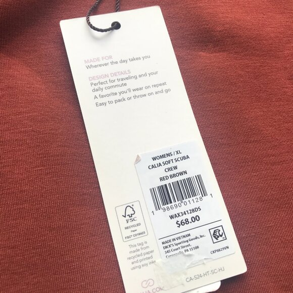 Calia Women's Soft Scuba Crew Sweatshirt in Red Brown NWT - Picture 14 of 16
